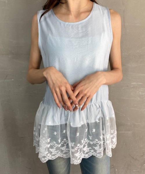 セール】裾レースレイヤードタンクトップ チュニック（タンク