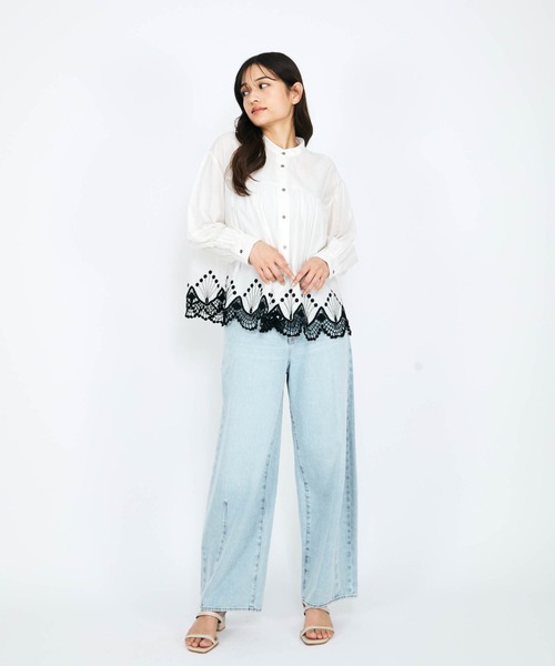 ブラウス シャツ スカラップ刺繍チュニックブラウス「手洗い可能」 レディース スカラップ刺繍チュニックブラウス≪手洗い可能≫ | QUEENS