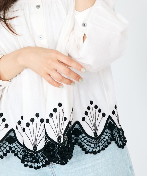 セール】スカラップ刺繍ブラウス≪手洗い可能≫（シャツ