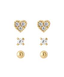 ビジューハートピアス[3ペアセット]