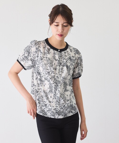 Jayro（ジャイロ）の「バンドカラー配色パフ半袖ブラウス（シャツ/ブラウス・レディース・ネイビー/ホワイト系その他2/ブラック系その他/サックスブルー/オフホワイト・M）」の9枚目の写真