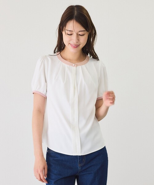 Jayro（ジャイロ）の「バンドカラー配色パフ半袖ブラウス（シャツ/ブラウス・レディース・ネイビー/ホワイト系その他2/ブラック系その他/サックスブルー/オフホワイト・M）」の17枚目の写真