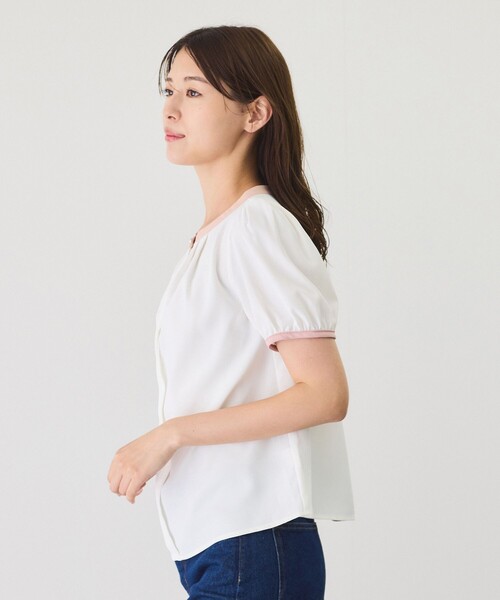 Jayro（ジャイロ）の「バンドカラー配色パフ半袖ブラウス（シャツ/ブラウス・レディース・ネイビー/ホワイト系その他2/ブラック系その他/サックスブルー/オフホワイト・M）」の18枚目の写真