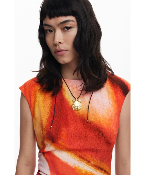Desigual(デシグアル)の「アブストラクトドレス アシンメトリーボートネック 結婚式 二次会 フォーマル(ワンピース・レディース・オレンジ・S/M/L/XL/XS)」の6枚目の写真