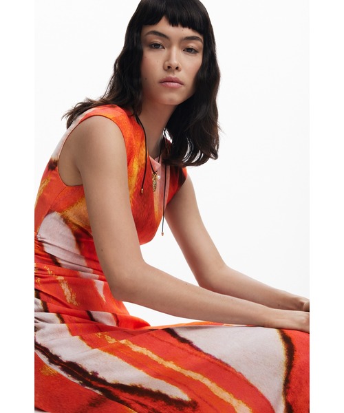 Desigual(デシグアル)の「アブストラクトドレス アシンメトリーボートネック 結婚式 二次会 フォーマル(ワンピース・レディース・オレンジ・S/M/L/XL/XS)」の7枚目の写真