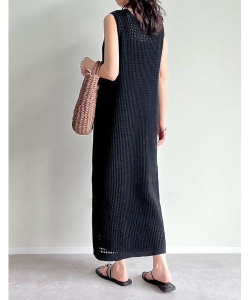 低身長サイズ有][インナー付き]メッシュニットワンピース（ワンピース