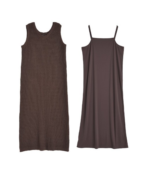 低身長サイズ有][インナー付き]メッシュニットワンピース（ワンピース