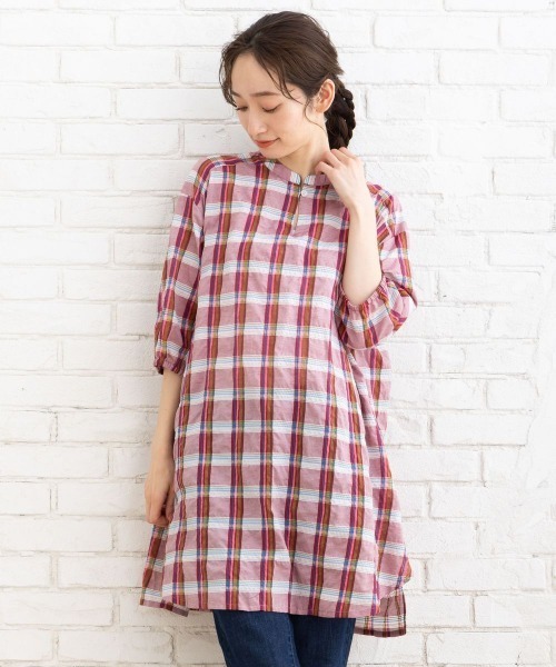 sabstreet my standard(サブストリートマイスタンダード)の「ワッシャーチェックチュニック(チュニック・レディース・ピンク・9号)」の1枚目の写真