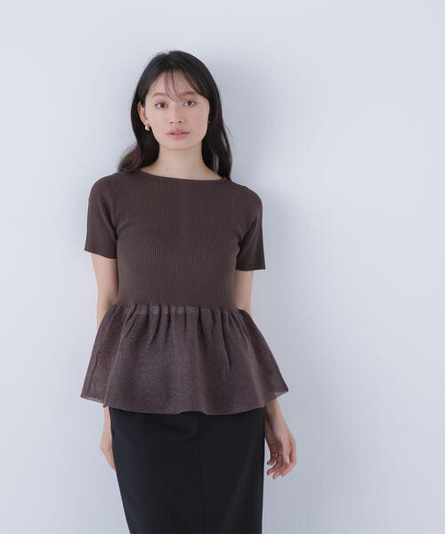 NATURAL BEAUTY BASIC（ナチュラルビューティーベーシック）の「◇シアーペプラムフォルムニット（ニット/セーター・レディース・ブラック/オレンジ/ブラウン・FREE）」の3枚目の写真