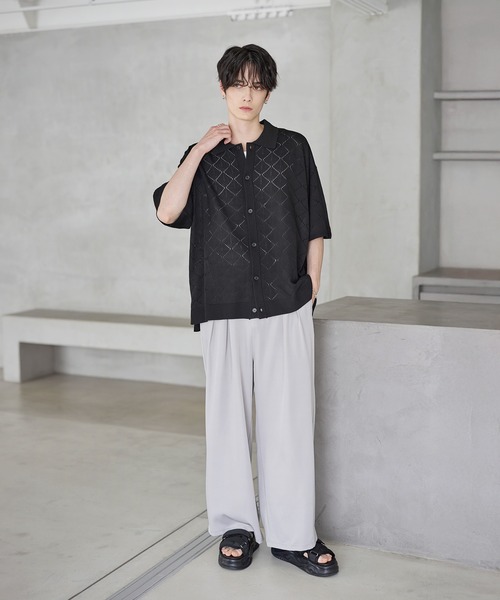 透かし編みサマーニットシャツカーディガン（シャツ/ブラウス