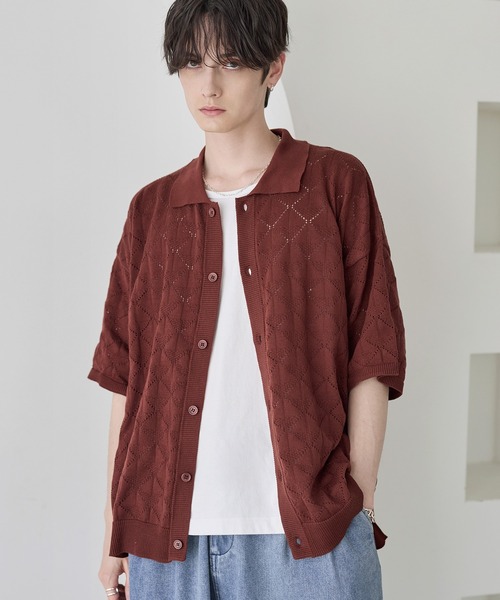 ETELIO(エテリオ)の「透かし編みサマーニットシャツカーディガン(シャツ/ブラウス・メンズ・ブラック/ブルーグリーン/ワイン/ブラウン・S/M/L/XL)」の17枚目の写真