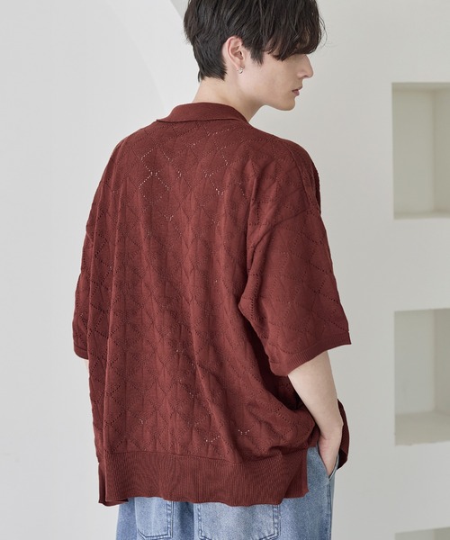 ETELIO(エテリオ)の「透かし編みサマーニットシャツカーディガン(シャツ/ブラウス・メンズ・ブラック/ブルーグリーン/ワイン/ブラウン・S/M/L/XL)」の22枚目の写真