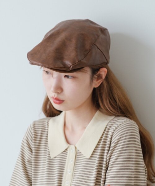 Kastane（カスタネ）の「レザーハンチング（ハンチング/ベレー帽・レディース・ブラウン/カーキ/ブラック・FREE）」の2枚目の写真