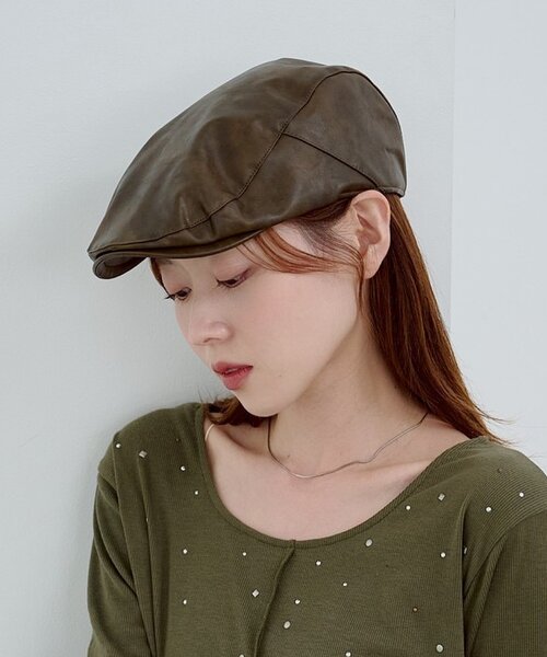 Kastane（カスタネ）の「レザーハンチング（ハンチング/ベレー帽・レディース・ブラウン/カーキ/ブラック・FREE）」の3枚目の写真