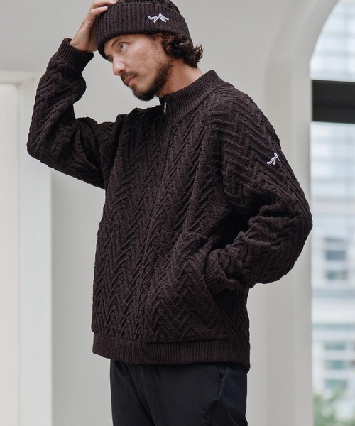 CALL&RESPONSE(コールアンドレスポンス)の「mn3145-ヘリンボーンハーフZIP PO-サイセンタク プルオーバー(ニット/セーター・メンズ・ブラック/ベージュ/ブラウン・2/4/5)」の3枚目の写真
