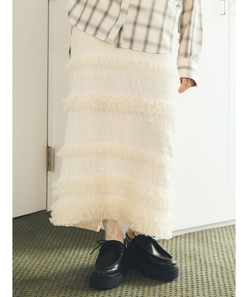 FURFUR(ファーファー)の「フリルIラインスカート(スカート・レディース・グレー/アイボリー/ブラック・F)」の1枚目の写真