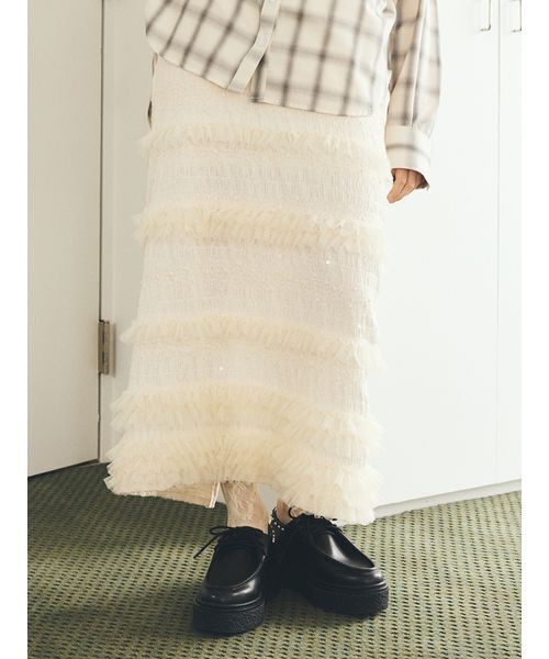 FURFUR(ファーファー)の「フリルIラインスカート(スカート・レディース・グレー/アイボリー/ブラック・F)」の4枚目の写真