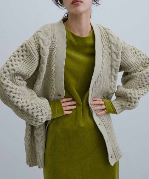 アダムエロペ（ADAM ET ROPE’）/【WEB限定】ボリューム ケーブル オーバーサイズ カーディガン / 超軽量 / ユニセックス WEB限定】ボリューム ケーブル オーバーサイズ カーディガン / 超軽量