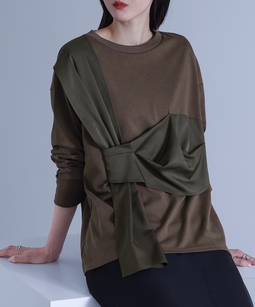 kOhAKU(コハク)の「布帛ドッキングカットソー(Tシャツ/カットソー・レディース・ブラック/カーキ・2/1)」の1枚目の写真