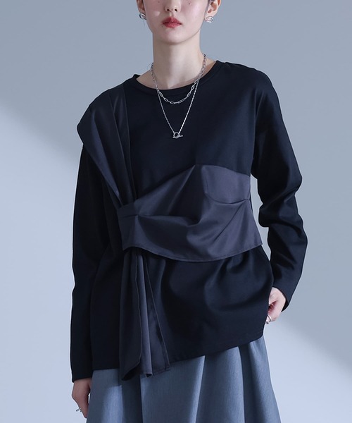 kOhAKU(コハク)の「布帛ドッキングカットソー(Tシャツ/カットソー・レディース・ブラック/カーキ・2/1)」の2枚目の写真