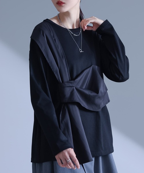 kOhAKU(コハク)の「布帛ドッキングカットソー(Tシャツ/カットソー・レディース・ブラック/カーキ・2/1)」の4枚目の写真