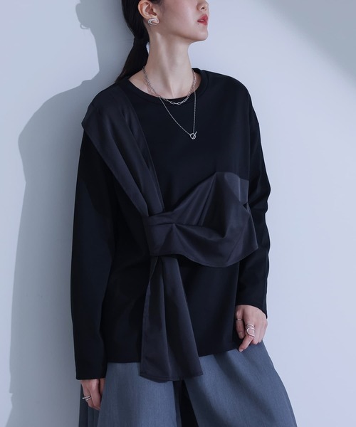 kOhAKU(コハク)の「布帛ドッキングカットソー(Tシャツ/カットソー・レディース・ブラック/カーキ・2/1)」の3枚目の写真