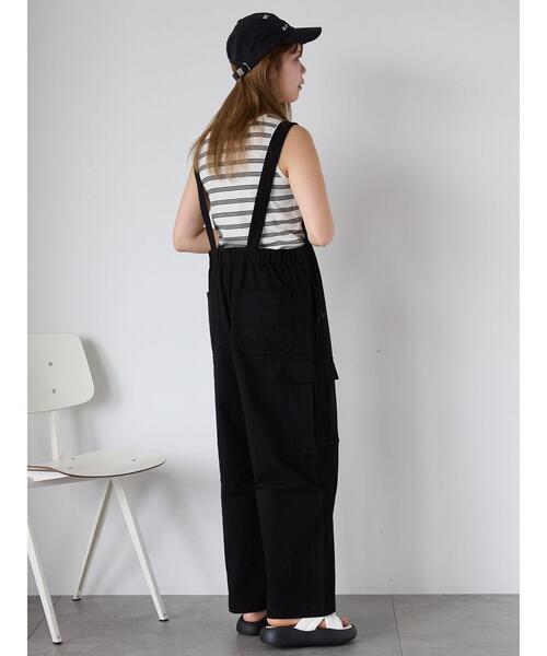 ehka sopo（エヘカソポ）の「カーゴサロペット（サロペット/オーバーオール・レディース・ブラック/ライトベージュ/カーキ・F）」の9枚目の写真