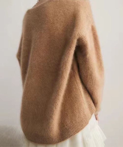 CADBURY(キャドバリー)の「シンプルVネックモヘアニットトップス(ニット/セーター・レディース・グレー/レッド/ブラウン/ベージュ・FREE)」の5枚目の写真