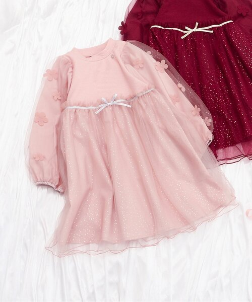 apres les cours(アプレレクール)の「お花モチーフラメチュールワンピース_アプレレクールマシェリ(ワンピース・キッズ・ピンク/ワインレッド・80/90/100/110/130/120)」の2枚目の写真