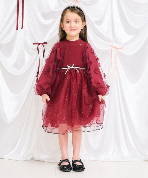 お花モチーフラメチュールワンピース＿アプレレクールマシェリ