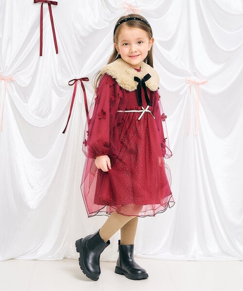 お花モチーフラメチュールワンピース＿アプレレクールマシェリ