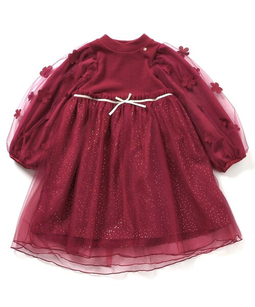 お花モチーフラメチュールワンピース＿アプレレクールマシェリ