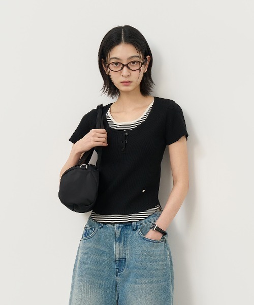 GENERAL IDEA（ジェネラルアイデア）の「GENERAL IDEA/ジェネラルアイディア stripe layered pullover レイヤード 半袖トップス（Tシャツ/カットソー・レディース・ブラック/スカイブルー/ホワイト・S/M/L）」の15枚目の写真