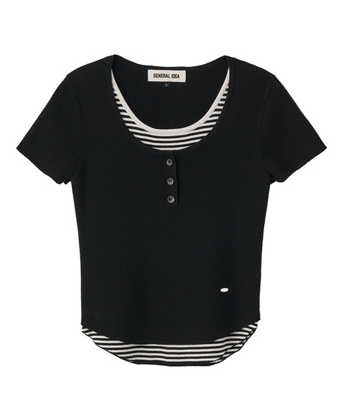 GENERAL IDEA（ジェネラルアイデア）の「GENERAL IDEA/ジェネラルアイディア stripe layered pullover レイヤード 半袖トップス（Tシャツ/カットソー・レディース・ブラック/スカイブルー/ホワイト・S/M/L）」の13枚目の写真
