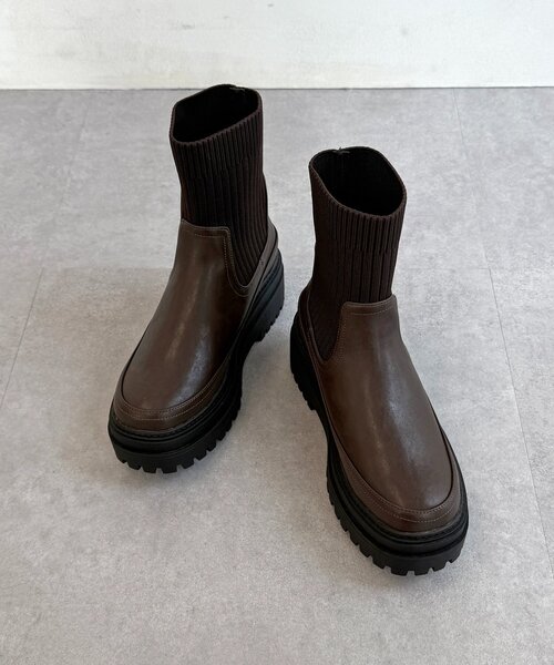 CPCM（シーピーシーエム）の「厚底ニットブーツ（ブーツ・レディース・ブラウン/ブラック/アイボリー・MEDIUM/LARGE）」の15枚目の写真