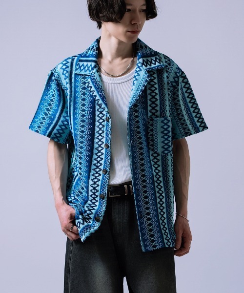 Crownor(クラウノアー)の「エスニックパターン レース編み シャツ(シャツ/ブラウス・メンズ・オレンジ/ブルー/ブラック・MEDIUM/LARGE)」の19枚目の写真