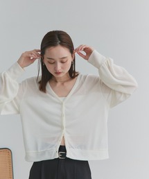 袖ボリューム Vネック シアーカーディガン