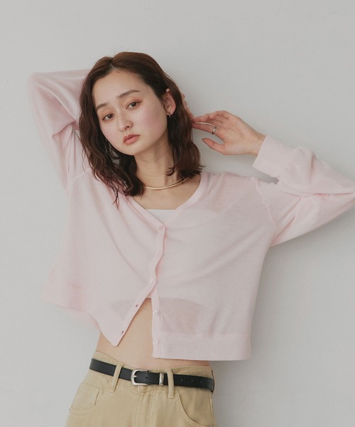 ad thie(アドティエ)の「袖ボリューム Vネック シアーカーディガン(カーディガン/ボレロ・レディース・ライトグレー/アイボリー/ブラック/レッド/ライトピンク・FREE)」の5枚目の写真