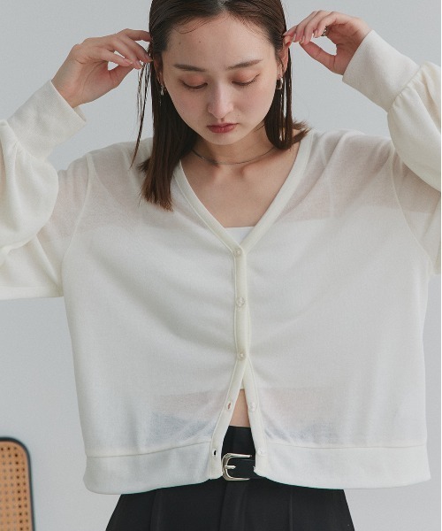 ad thie（アドティエ）の「袖ボリューム Vネック シアーカーディガン（カーディガン/ボレロ・レディース・ライトグレー/アイボリー/ブラック/レッド・FREE）」の9枚目の写真
