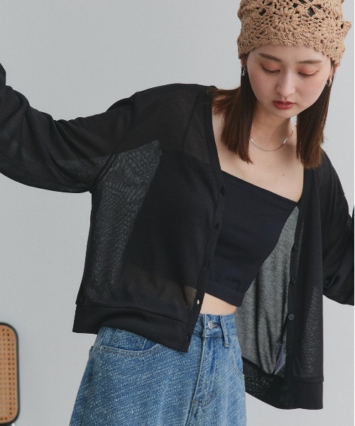 ad thie（アドティエ）の「袖ボリューム Vネック シアーカーディガン（カーディガン/ボレロ・レディース・ライトグレー/アイボリー/ブラック/レッド・FREE）」の19枚目の写真