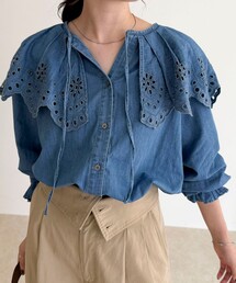 fredy emue | エンブロイダリーケープカラーデニムブラウス(シャツ/ブラウス)