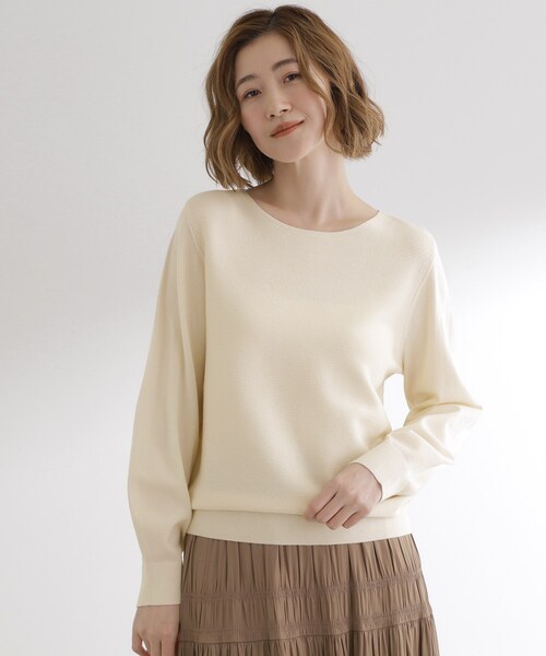 grove（グローブ）の「【最終お値下げ！】ガーターボートネックプルオーバー【洗える/毛玉軽減】（ニット/セーター・レディース・オレンジ/グリーン系/ライトグレー/ホワイト系5/チャコールグレー/オフホワイト/ブラック系7・03/02/01/04/05）」の2枚目の写真