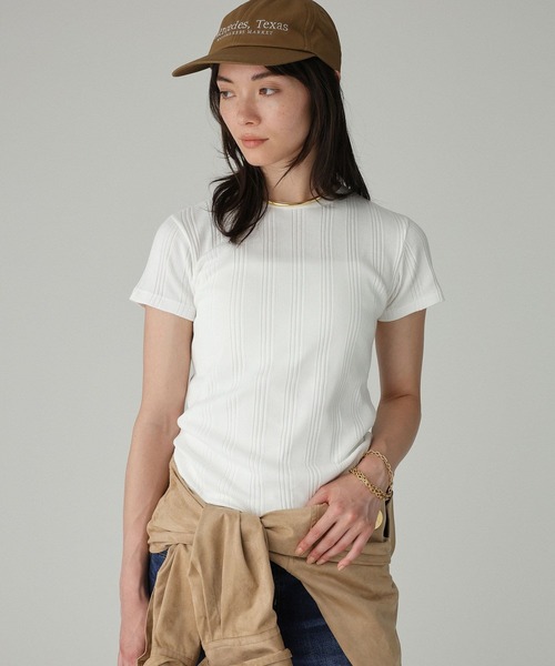 YOUNG&OLSEN The DRYGOODS STORE(ヤングアンドオルセン)の「【YOUNG&OLSEN】RANDOM RIB CREWNECK(Tシャツ/カットソー・レディース・ホワイト/ブラック・フリー)」の2枚目の写真