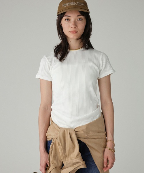 YOUNG&OLSEN The DRYGOODS STORE(ヤングアンドオルセン)の「【YOUNG&OLSEN】RANDOM RIB CREWNECK(Tシャツ/カットソー・レディース・ホワイト/ブラック・フリー)」の3枚目の写真