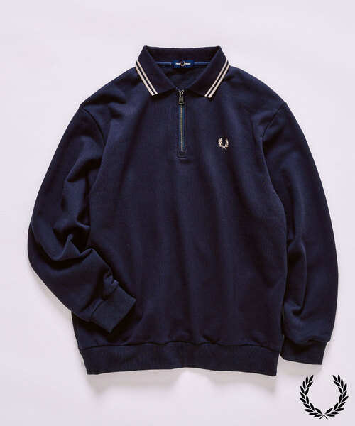 FRED PERRY ブルー ハーフジップ FRED PERRY / フレッドペリー417別注 ハーフジップ リブカラー