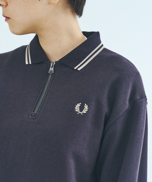 即完品】FRED PERRY 417別注 ハーフジップ リブカラースウェットM FRED