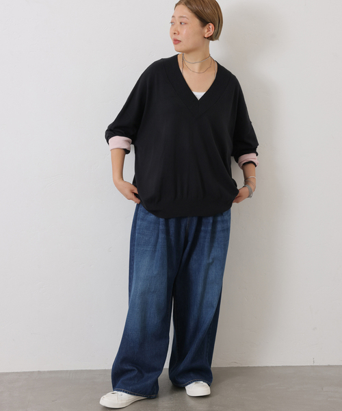 JOURNAL STANDARD LUXE(ジャーナルスタンダード ラックス)の「C/Caテンジク Vネックプルオーバー(ニット/セーター・レディース・グレー/ブラック・FREE)」の6枚目の写真