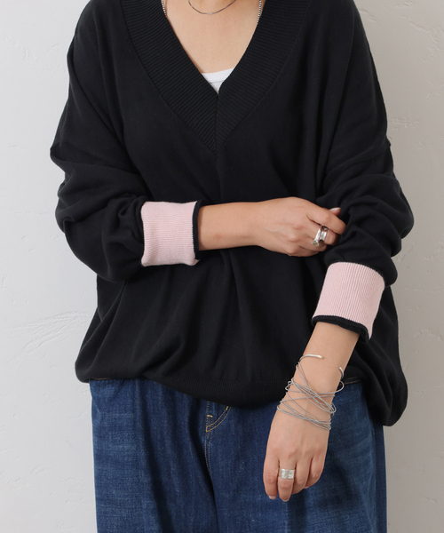 JOURNAL STANDARD LUXE(ジャーナルスタンダード ラックス)の「C/Caテンジク Vネックプルオーバー(ニット/セーター・レディース・グレー/ブラック・FREE)」の7枚目の写真