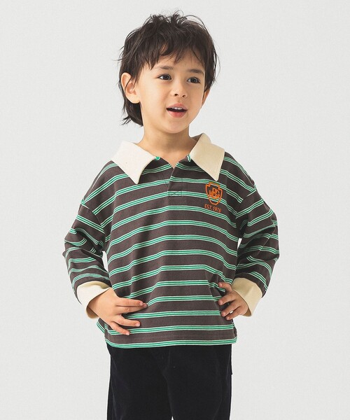 B:MING by BEAMS(ビーミングバイビームス)の「ラガーシャツ(Tシャツ/カットソー・キッズ・チャコールグレー/ホワイト系その他5・140/100/130/110/120)」の4枚目の写真