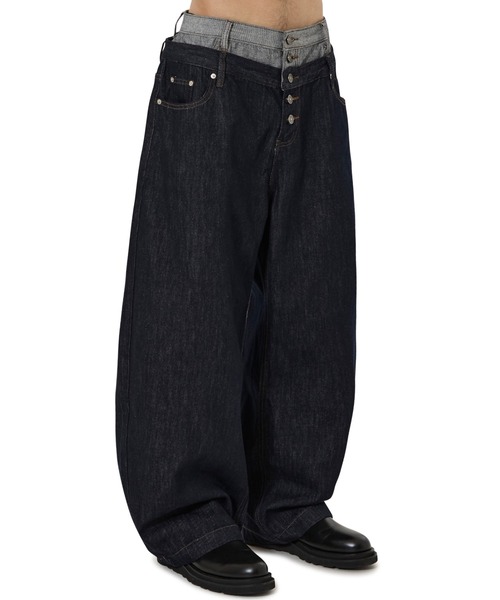 OY/オーワイ』LAYERED WAIST WIDE VOLUME PANTS/インディゴレイヤード